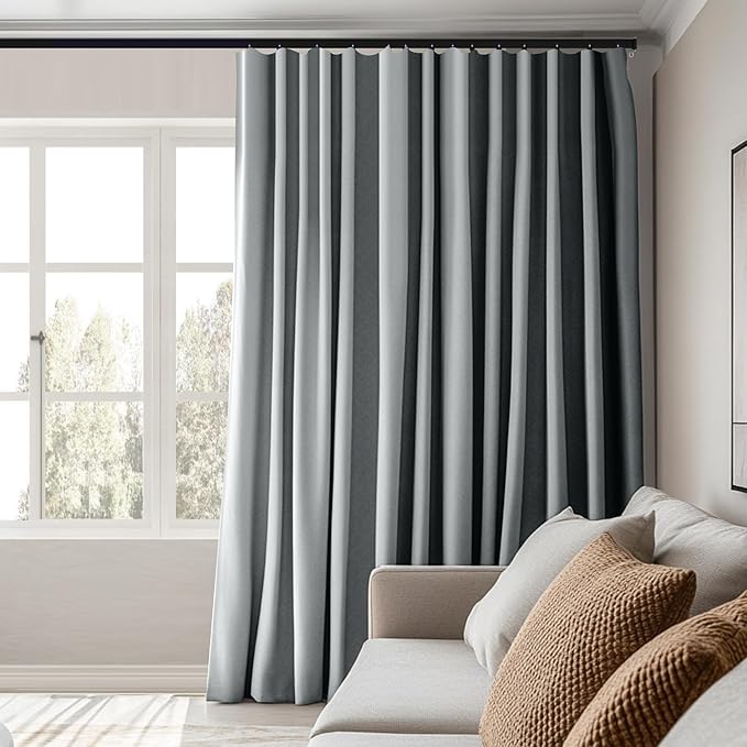 Room Divider Curtains Total Blackout Privacy Curtain Panel Room Thermal Insulated Noise Reduction Curtains for Bedroom Window Living Room Ceiling Track Curtain W 15 ft × H 9 ft Grey