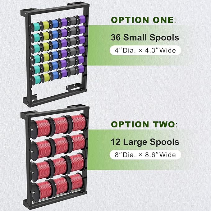 SELEWARE Heavy Duty Wall-Mounted Wire Spool Rack – Cable Reel Holder and Dispenser with 6 Adjustable Stainless Steel Rods for Industrial, Electrical, and Retail Storage and Display (Black)