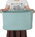 Large Rectangle Blankets Basket Living Room 22"x17"x12" Woven Cotton Rope Storage Baskets for Nursery Toy Baskets for Kids and Dogs Wicker Laundry Basket Bin for Clothes Towels green
