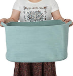 Large Rectangle Blankets Basket Living Room 22"x17"x12" Woven Cotton Rope Storage Baskets for Nursery Toy Baskets for Kids and Dogs Wicker Laundry Basket Bin for Clothes Towels green