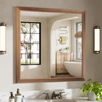 36x36 Inch Bathroom Mirror for Wall, Anti-Rust Walnut Wood Grain Metal Framed Bathroom Mirrors for Over Sink,Rectangler Mirrors for Bathroom Vanity, Farmhouse, Bedroom, Living Room, Entryway Decor
