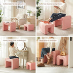 Ottoman Set of 2 Vanity Stool Chair Seating Backless Modern Foot Rest Teddy Velvet Small Footstool Ottoman for Makeup Room Living Room Bedroom Entryway,(2-in-1) Pink