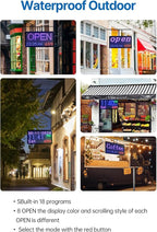 Commercial LED Open Closed Sign, 16.5x 9 inch Calendar & Temperature Display, Auto ON/OFF Timer, Waterproof for Outdoor, Ideal for Store Front, Shop Window, Glass Door, Retail, Bar, Salon, Cafe Business