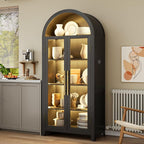 Vlsrka 71" Arched Display Cabinet with Glass Doors, Curio Cabinet with LED Light & Human Sensor, 5-Tier Display Cases for Collectibles, Storage Cabinet with Ajustable Shelf for Living Room(Black)