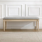 46'' French Country Entryway Bench Wooden Linen Fabric Upholstered Seat Dinng Bench with Nailhead Trim for Hallway End of Bed, Grey