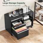3 Drawer File Cabinet with Lock,Mobile Lateral Filing Cabinet,Metal Printer Stand Storage Cabinets with Shelves for Home Office(Black)