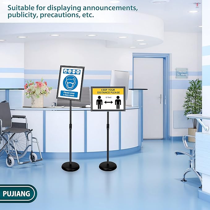 6Packs 11x17 Inch Adjustable Sign Holder Poster Stand, Heavy Duty Floor Sign Stand with Aluminum Snap Open Frame for Vertical and Horizontal Sign Displayed(Black)
