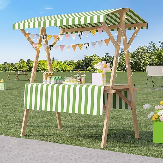 Outdoor Vendor Cart, Portable Cart with Canopy, Movable Stall Display Stand, Foldable Vending Stand Kiosk Display Trolley with Canopy, for Market, Street Food, Events(Green 1,120cm/47.2in)