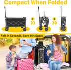 Wagons Carts Foldable, Collapsible Wagon with Wheels — Durable Foldable Wagon for Groceries,Picnic & Pets, Small Hauls, Apartment Moving & Storage, Portable Utility Pull Wagon Cart, 360lbs, Black