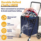 Folding Shopping Cart for Groceries, Grocery Cart with Waterproof Liner and 360° Swiveling Wheels Collapsible Shopping Carts for Condo Laundry Transport Trip