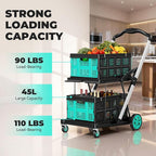 Collapsible Shopping Cart with Wheels, 8-in-1 200LBS Capacity Grocery Cart on Wheels with 2 Storage Crate, Folding Utility Cart for Shopping, Travel, Supermarket, Office, Teal