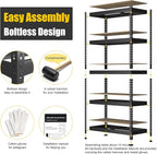 PrimeZone Storage Shelves 5 Packs 5 Tier Adjustable Garage Storage Shelving, Heavy Duty Metal Storage Utility Rack Shelf Unit for Warehouse Pantry Closet Kitchen, 35.5" x 15.75" x 71", Black
