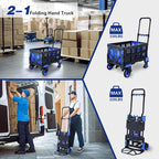 2 in 1 Hand Truck Dolly Foldable with Basket,Hand Truck Foldable with Retractable Handle,330LBS Capacity Folding Hand Cart,Portable Dolly Cart with Wheels for Moving