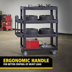 New Rubbermaid Commercial Products 4-Shelf Utility/Service Quad Cart, Heavy Duty Large, Lipped Shelf, Ergonomic Handle, 700 lbs. Capacity, for Warehouse/Garage/Cleaning/Manufacturing (2128657) Black