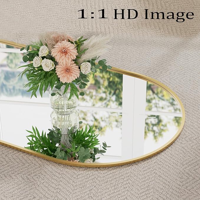 TinyTimes Arched Full Length Mirror, 58"x18" Floor Mirror with Stand, Large Full Body Mirrors, Arch Wall Mirror, Big Full Size Mirrors for Bedroom, Aluminum Frame, Gold