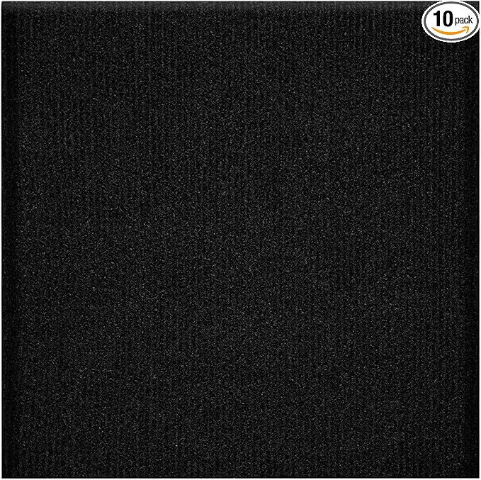 Carpet Tiles Peel and Stick, Self Adhesive Carpet Floor Tile 24" x 24", Black Soft Padded Flooring Sticker, Home Decor for Bedroom Living Room Office, 10 Tiles per Box