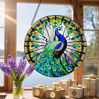 8 Inch Stained Glass Suncatcher Ornament, DOUHASU Peacock Sun Catchers Indoor Window, Stained Glass Window Hanging, Home Decor, Peacock Lovers for Mom, Grandma, Friend, Bestie, Couple