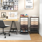 Rolling Carts with Wheels,Utility Cart with 8 Drawers and Wooden Tabletop,Rolling Drawer Cart,Plastic Drawer Storage for Living Room,Classroom,Bedroom,Bathroom,Dorm,Office,Brown