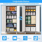 Aobabo Upgrade 71H''*32''W*16''D Metal Garage Storage Cabinet with Wheels and Pegboards, 5 Adjustable Shelves Steel Storage Cabinets for Home,Warehouse,Garage,Assembly Required,Grey and White