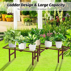 2 Pack Metal Plant Stand Outdoor Indoor, 1 Tier Folding Tiered Corner Flower Display Holder Shelf, Stackable Heavy Duty Multiple Plant Rack for Windowsills Patios Balconies, Brown