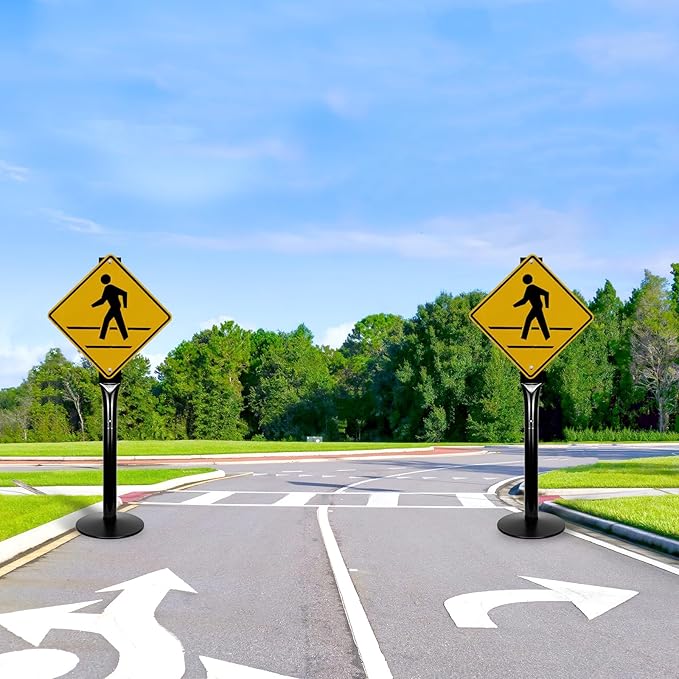 Heavy Duty Cast Iron Sign Post With 12" Diameter Bottom Round Base, 48" Movable Stand for Hanging Signs
