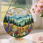 8-Inch Stained Glass Ornament, Stained Glass Window Hanging, Window Hanging Decor Suncatcher, Mountain Wildflower Ornament | Christmas, Mother’s Day, Birthday | Nature Art Gift, Gifts for Mom, Grandma