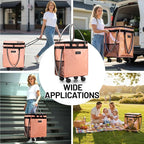 (Medium) Fanwoli Reusable Grocery Bag on Wheels with Upgraded Wrinkle-Resistant Fabric | Enhanced Stability Wheels & Extended Handle | Foldable Shopping Trolley for Laundry, Carries Up to 66 L