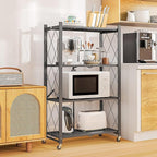 4-Tier Folding Metal Storage Shelf with Wheels, No Assembly Organizer Rack, Heavy Duty Collapsible Shelving Unit for Garage, Kitchen, Basement, Pantry, Living Room(New Upgrade - Gray, 4 Tier)