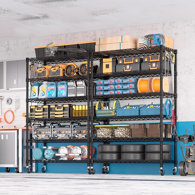 PrimeZone 6 Tier Wire Shelving with Wheels 79''H 1500lbs Storage Shelves NSF Certified Heavy Duty Steel Metal Shelf Adjustable Rolling Rack Kitchen Garage Closet Pantry Laundry 79''HX36''WX16''D 3Pcs