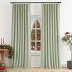 Vision Home Soft Green Pinch Pleated Full Blackout Curtains Linen Blended Room Darkening Curtain Panels 95 inch for Living Room Bedroom Thermal Insulated Pinch Pleat Drapes with Hooks 40" Wx95 Lx2
