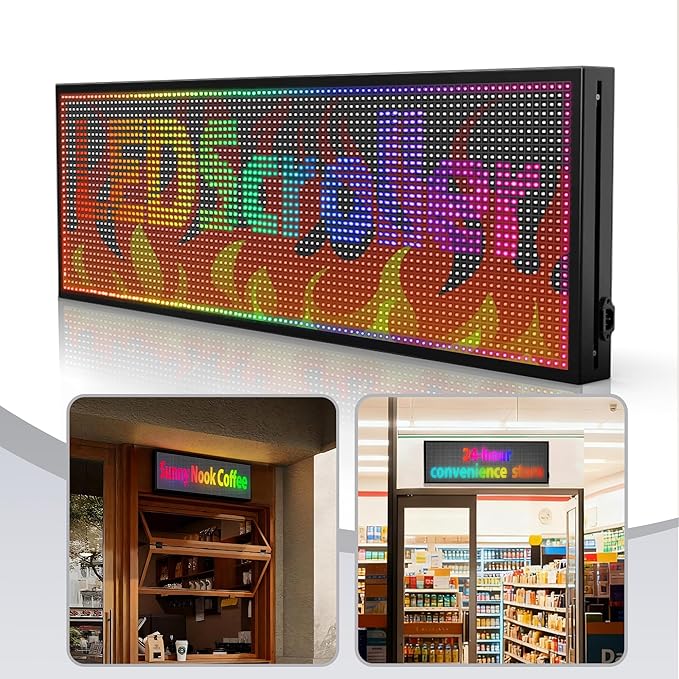 ‌Kochenkore P10 Programmable LED Sign, 51"x14" Scrolling Display, Waterproof Outdoor Digital Signage with WiFi Control, Indoor RGB Advertising Message Board for Business & Store Signs