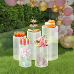 5 Pcs Wedding Cylinder Stands, Clear Acrylic Round Pedestal Stand, Floor Standing Clear Cylinder Stands for Wedding Birthday Party 19.6'', 21.6'', 23.6'', 29.5'', 35.4'' H