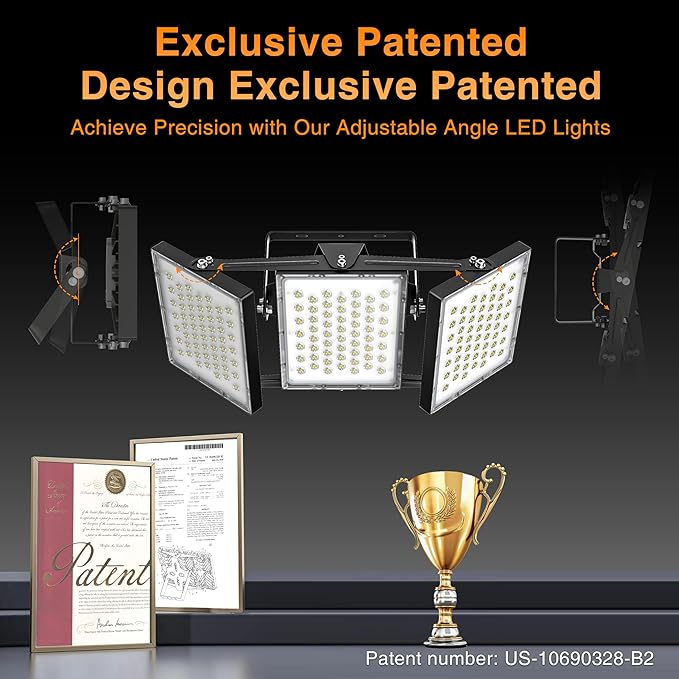 2025 Elite New Upgraded LED Flood Light Outdoor 300W 2 Pack 45000lm Stadium Flood Lights, 5000K IP66 Waterproof Adjustable Adjustable Floodlight for Street, Parking Lot