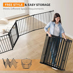 Bonnlo 188'' Wide Baby Gate Playpen 8 Panel Adjustable Play Yard Metal Dog Gate with Door Fireplace Christmas Tree Fence for Pet/Child/Toddler