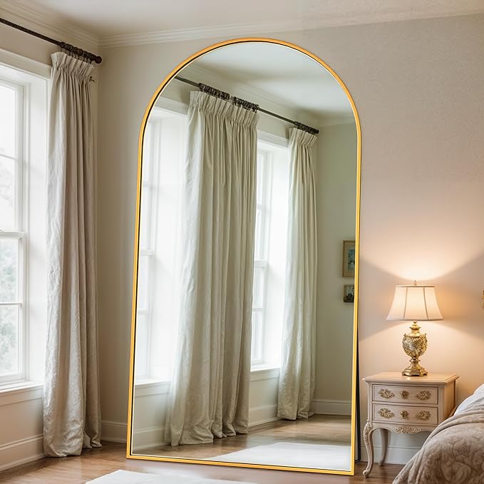 Full Length Mirror, 81" x 41" Arched Full Body Mirror Large Standing Floor Mirrors, Mirrors for Bedroom, Bathroom, Living Room Standing or Wall Leaning, Gold