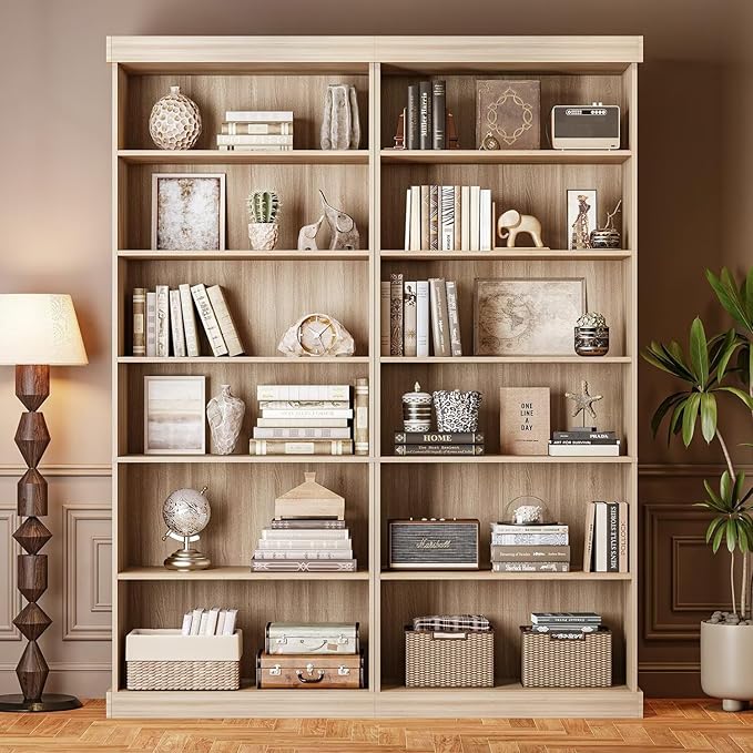 Vyre 70.8" Tall Brown Bookshelf, Farmhouse Modular Bookcase with 6-Tier Adjustable Shelves, Large Storage Cabinet for Home Office, Living Room, Set of 4