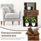Barydat Set of 5 Wood Crates for Display Decorative Nesting Wooden Crate Storage with Handles Vintage Farmhouse Style Decorative Boxes Multipurpose Fruits Vegetables Boxes(Colored Drawing,Random)