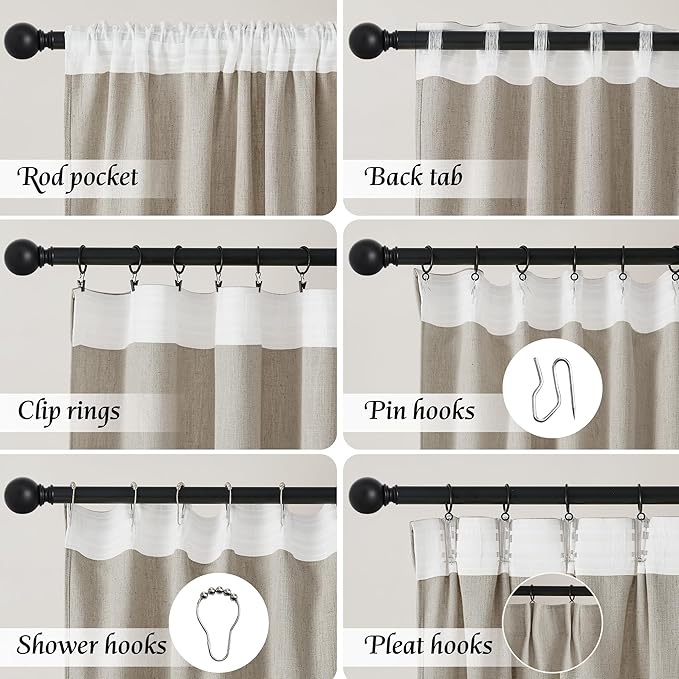 NICETOWN Taupe Thick Linen Curtains 84 Inches Long for Living Room 2 Panels Set, Back Tab/Rod Pocket with Pleat Tape Privacy Added Window Treatments for Farmhouse/Bedroom, W55 x L84