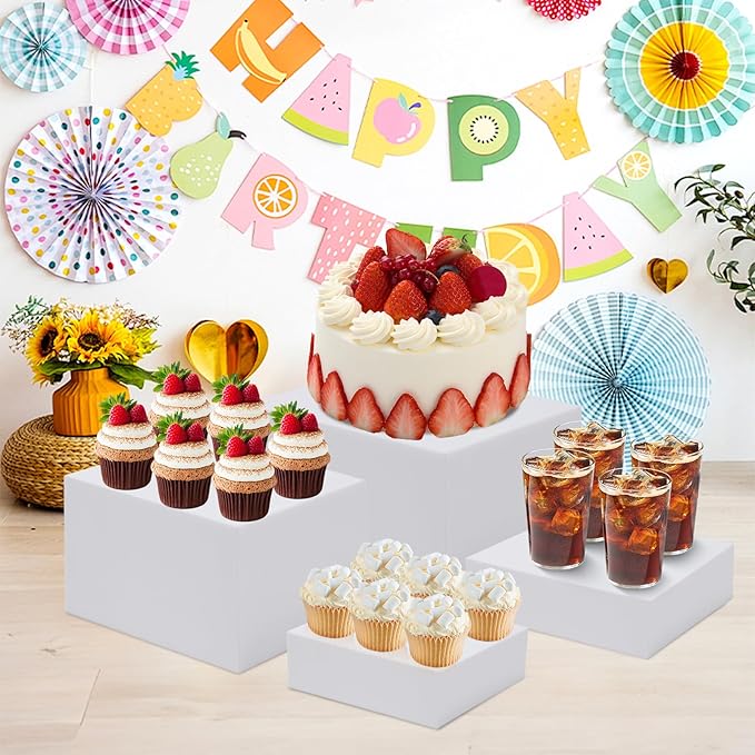 Buffet Risers, Acrylic Food Risers for Buffet Table, 8Pcs Buffet Table Risers with Mini Signs, Food Service Risers Display Stands Risers with Hollow Bottoms, 6" 6.5" 7" 8'' Risers for Buffet Jewelry