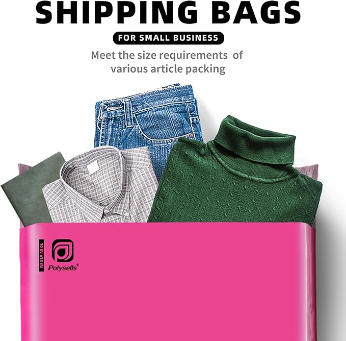 POLYSELLS 100 pcs 12x15.5 Inches Pink Poly Mailers Shipping Envelopes, Strong Adhesive Sealing, Waterproof, and Tear-resistant Postal Mailing Bags for Clothing, Books, and Accessories