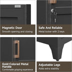 Bestoo Metal Locking Cabinet, 46" H Storage Locker with 1 Magnetic Door and 2 Adjustable Shelves, 3-Tier Black Storage Cabinet for Bathroom, Kitchen, Pantry, Home, Office, Garage