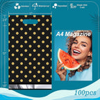 JinRuiKJ Poly Mailers with Handle 10x13 Inch 25 Pcs, Easy to Carry Packaging Bags for Small Business, Thank You Shipping Bags with Self Adhesive Strip, Tearproof and Waterproof - Gold Polka Dot