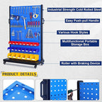 Heavy Duty Metal Shelving Unit, Mobile Garage Storage Rack with Adjustable Shelves, Tool Hooks & Organizer Bins for Screw, Bolt & Parts Organization