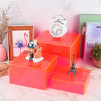 3Pcs Rose Red Buffet Risers Acrylic Boxes Display Food Risers for Buffet Table Platter Parties Weddings Catering Dessert Collectibles Figures Show ( 6''x7''x8'')