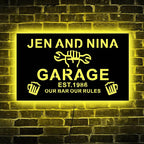 Custom Garage LED Sign, 12.0 inches × 7.0 inches, Wood, Art Deco, Personalized Garage Neon Light, Wall Mount, Neon Light, Property Decorative Signage