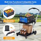 2-Tier Collapsible Shopping Cart, Foldable Grocery Cart with 198 lb Capacity, Wheels & Removable Crate, Portable Utility Trolley for Home, Groceries, Supermarket, Mall, Market, Blue