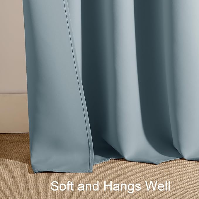 PONY DANCE Dusty Blue Window Curtains 36 inch Length, Thermal Insulated Blackout Kitchen Curtains for Small Window, Short Black Out Drapes for Cafe Bedroom(2 Panels Set, Uranian Blue, 42 inches Wide)