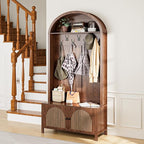 Hall Tree with Bench and Shoe Storage, 78.74" Entryway Storage Bench with 7 Hooks and 2 Adjustable Shelves,Arch Coat Rack Freestanding Retro Hall Tree Organizer for Hallway,Mud Room,Entryway (39.37"W)