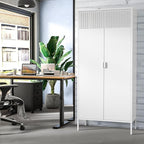 Metal Storage Cabinet with Adjustable Shelves, White, 61''H x 27.56''W 13.78''D, for Kitchen, Laundry Room, Home Office, Kids Room