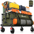 220L Collapsible Wagon Cart Foldable, 38" L Extra Large Heavy Duty Folding Beach Wagons with All-Terrain Wheels, Utility Carts for Camping, Sports, Shopping, Groceries - Green